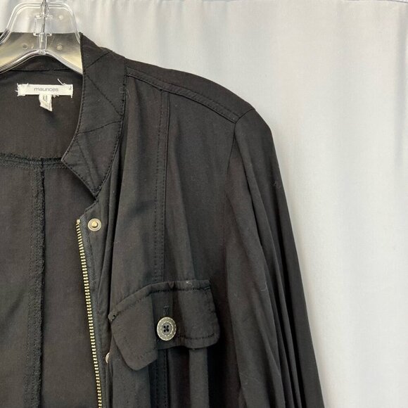 Maurices Womens Utility Jacket Black Full Zip Pockets Hip Length Drawstring S - Picture 4 of 10